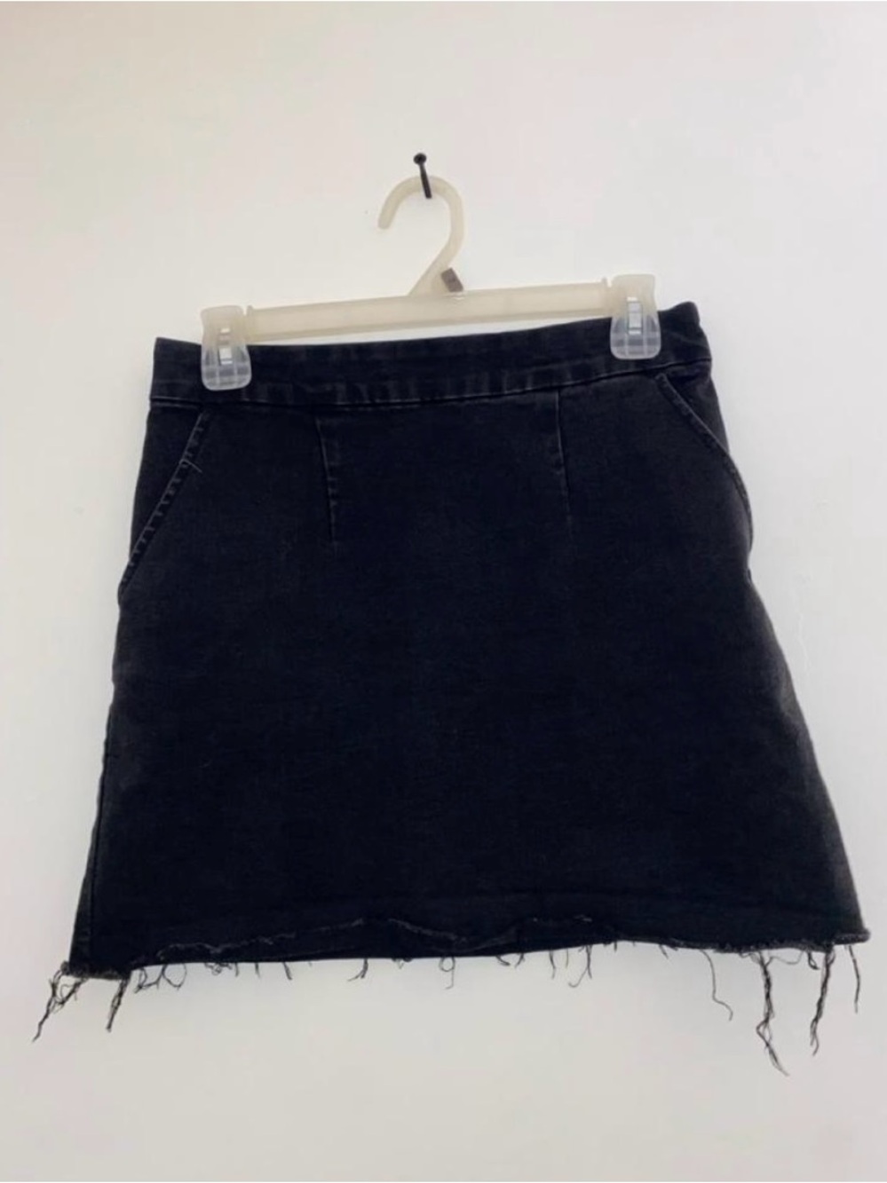 F21 Black Denim Mini Skirt with Raw Hem